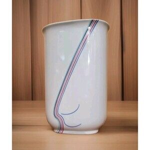 Vtg Rörstrand Vase Rainbow Stripe Oval B Vallien Ceramic Porcelain Vessel SWEDEN